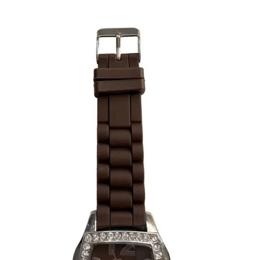 GENEVA P721 Women's Watch‎ Water Resistant Brown Silicone Band Brand New 9 in
